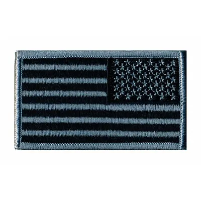 HEROS PRIDE Embroidered Patch: Reverse/U.S. Flag, 3 3/8 in x 2 in, Black/Silver, Plastic - Embroidered Emblems