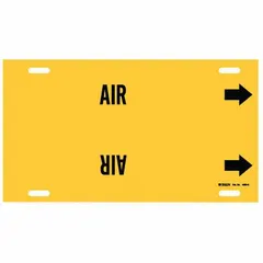 Pipe marker with yellow background and black 'Air' legend, designed for pipe outer diameters from 8 to 9-7/8 inches. Includes directional arrows. Used to identify air piping systems in industrial facilities.