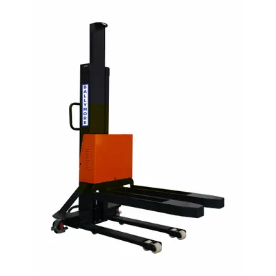 BALLYMORE Stacker: 1,100 lb, 54 in Max Lifting Ht, Fixed Fork, 43 in L x 6 5/16 in W Fork - Electric-Lift & Manual-Push Fork-Over Stackers