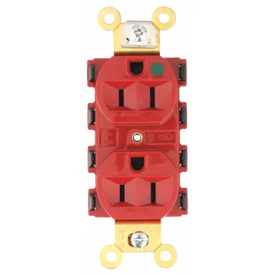 HUBBELL Receptacle: Hospital Grade Fed. Spec., Duplex, 5-15R, Red, 125V AC, 15 A - General Purpose Receptacles