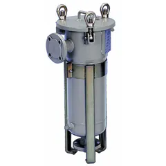 This Parker water filter cartridge housing is constructed of carbon steel with a gray finish. It features a flanged connection and measures 33 inches in overall height with a 14-1/2 inch overall diameter. Suitable for use in industrial water filtration systems for process water, cooling water, and general liquid filtration.