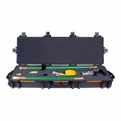 This tool kit includes a non-conductive barrel and non-sparking nozzle for safe operation near electrical lines and in explosive environments. It features a 3/4 in female NPT connection and a 1.8 scfm soil excavation rate. The kit is used for non-destructive digging around buried utilities, pipelines, and cables, as well as precision soil excavation.