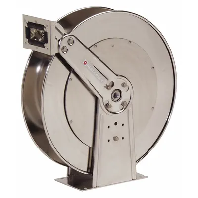 REELCRAFT Spring Return Hose Reel: 50 ft (3/4 in I.D.), 500 psi Max Op Pressure, Stainless Steel - Corrosion-Resistant Stainless Steel Dual-Pedestal Washdown Spring-Return Hose Reels