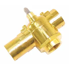 The ERIE VT3343 is a 3/4" 3-way zone valve with inverted flare connections and a flow coefficient (Cv) of 4.0. It is used in hydronic HVAC systems to control the flow of hot water or chilled water for zone-based temperature regulation.