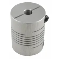 Aluminum flexible coupling with 25 mm outside diameter, 32 mm overall length, and 6 mm Side A bore diameter. Used to connect two shafts in motion control systems, compensating for minor misalignment in conveyors, packaging machinery, and robotic assemblies