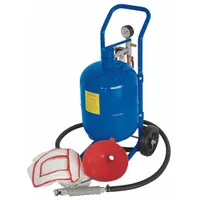 This pressure-feed portable abrasive blaster has a 45 lb media capacity and a maximum air flow of 25 cfm. It is used for surface preparation, rust removal, and cleaning in industrial maintenance, fabrication, and construction applications