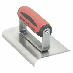 Hand edger with a 6-inch long, 4-inch wide stainless steel blade and a 4-1/2-inch DuraSoft handle. Used in concrete finishing to create clean, rounded edges on slabs, walkways, and curbs. The stainless steel blade resists rust for wet work and job-site use.