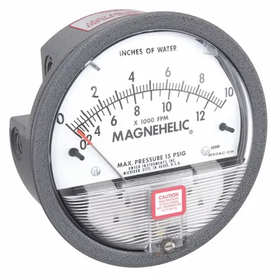 Dwyer Differential Pressure Gauge: Back/Single-Side, 1/8 in NPT Female, 2000 - Low Operating Pressure Differential Gauges with Air Velocity