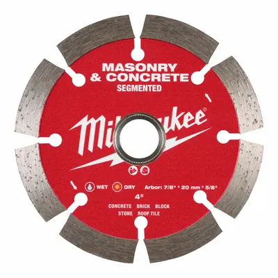 MILWAUKEE Diamond Saw Blade: Concrete/Masonry, 4 in Blade Dia., 5/8 in_7/8 in Arbor Size - Masonry-Cutting Blades