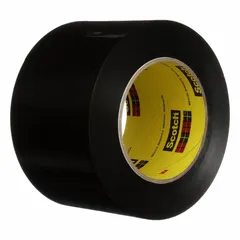 Single-sided preservation tape with black polyethylene film backing and rubber adhesive. Each roll is 2 inches wide by 36 yards long, 9.5 mil thick. Used for sealing and protecting equipment, parts, and supplies from moisture, dust, and contaminants during indoor/outdoor storage or transit.