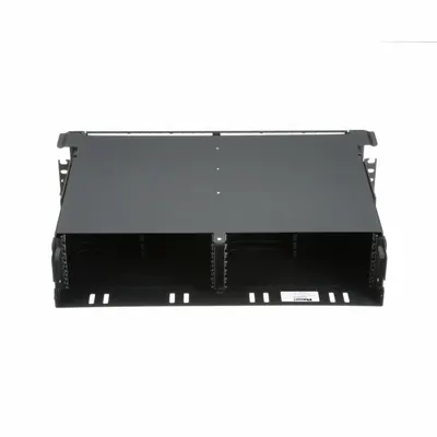 PANDUIT Fiber Optic Rack Enclosure: Full-Wd, 2 RU, 15.11 in Dp, Black Steel, 3.4 in Ht - Front-Access Fiber Enclosures