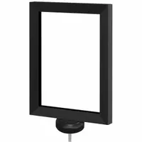 This steel sign frame is designed for post-top applications with rope barrier posts. It accommodates 8.5 x 11 inch signage and features a black finish with a clear non-glare acrylic face. Overall width is 8 1/2 inches