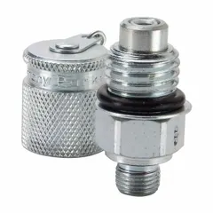 Steel nipple with 1/4-18 Male NPT threads for hydraulic test-point connections. Provides a reliable interface for pressure measurement or system access in industrial hydraulic circuits.