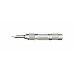 Round centering punch with 5/8 in taper length, 1/4 in shank diameter, and 5 in overall length. Used for precise marking of hole centers on metal, wood, or plastic workpieces without a hammer, suitable for layout and machining tasks.