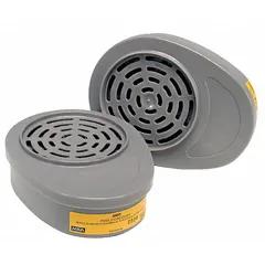 Yellow bayonet-style replacement cartridge (2-pack) rated by NIOSH for Sulfur Dioxide (SD). Designed for use with MSA Advantage 420 Series reusable respirators. Provides respiratory protection in environments where sulfur dioxide gas is present.