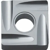 Square (S) indexable turning insert made of cerment material. Designed for high-speed finishing operations on hardened steels and cast irons, providing four cutting edges for efficient machining