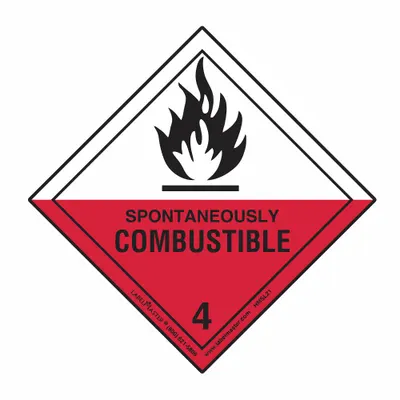LABELMASTER Container Label: Spontaneously Combustible, 3 15/16 in x 3 15/16 in, Paper - Class 4: Flammable Solids