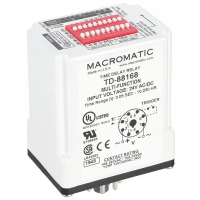 MACROMATIC Multi-Function Time Delay Relay: Socket Mounted, 24V AC/DC, 10 A - Socket-Mounted Relays