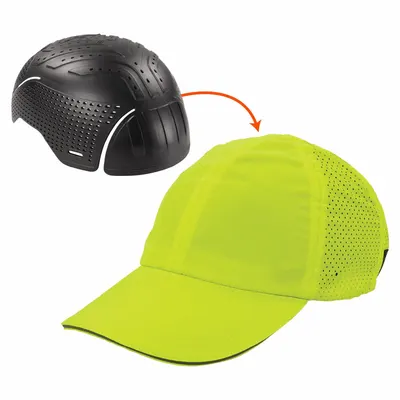 ERGODYNE Bump Cap: Lime Green, Buckle, Head Protection Venting, Polyethylene - Baseball Style Bump Caps