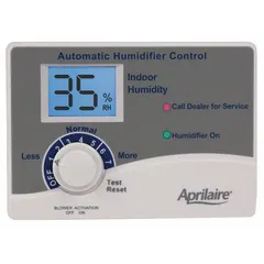Remote control for humidifiers compatible with APRILAIRE model 800. Enables adjustment of humidity levels from a distance for residential or light commercial spaces.