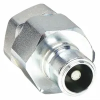 Steel-bodied hydraulic quick-connect coupling plug with 1/2 in coupling size and 53 lpm maximum flow rate. Nitrile seals provide leak-free connection and disconnection in hydraulic lines. Suitable for mobile equipment, machine tools, and hydraulic power units