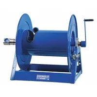 COXREELS Hand Crank Hose Reel: 100 ft (1 1/2 in I.D.), 24 in L x 35 3/8 in W x 26 in H, TFE/P, Blue (MPN 1185-2024-BUXX)