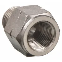 This nickel-plated threaded pipe fitting connects 1/2 in female NPT to 1/2 in male BSPP threads. Rated for a maximum operating pressure of 250 psi, it is used in low-pressure pneumatic and fluid systems for joining pipes or hoses with different thread standards