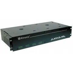 The ALTRONIX MAXIMAL33R is a power supply board housed in a steel enclosure. It operates on 115V AC input and provides up to 8 fused DC outputs at 24VDC with a maximum current of 12A. This unit is used for distributing power in industrial control panels, security systems, and access control applications.