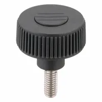 Knurled knob with threaded stud for manual adjustment and clamping. Gray plastic body with stainless steel thread. Diameter 40 mm, thread 5/16"-18, thread length 20 mm