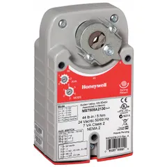 On/off fail-safe spring return actuator with self-centering shaft for 95° stroke rotation (CW/CCW). Operates on 100 to 250V AC input and includes an auxiliary switch with screw terminals. IP54 rated and plenum rated for use in air-handling spaces. Suitable for on/off control of dampers and valves such as ball, butterfly, cage, and globe valves.