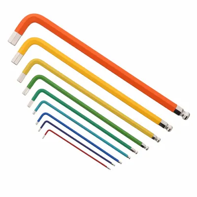 WIHA Hex Key Set: 6 - 10 Pieces, L, Metric, Long, 9 Pieces, Holder, Satin Chrome - Color-Coded Hex Key Sets