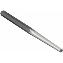 This hexagon aligning punch has a 5/8 in shank width and 16 in overall length. It is used for aligning holes in metal parts during assembly or repair, providing reach and precision for alignment tasks in machinery and industrial applications.