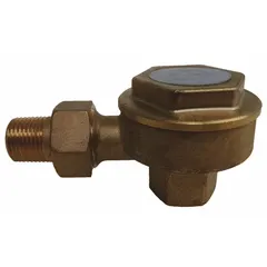 Brass angle thermostatic steam trap with 1/2 in FNPT inlet, rated for 125 psi maximum pressure and 1200 lb/hr condensate capacity. Designed for condensate and air discharge in steam distribution, process heating, and HVAC systems.