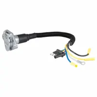 This metal adapter converts a 4-way flat trailer connector to a 6-way round connector, enabling compatibility between different trailer wiring systems. With an overall length of 15 1/2 inches, it is suited for towing applications where a 6-way round plug is required