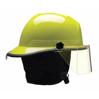 BULLARD Fire Helmet: Lime, Fiberglass, Modern Rear Brim, Chin Strap
