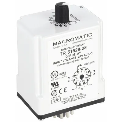 MACROMATIC Single Function Time Delay Relay: Socket Mounted, 24V AC/DC, 10 A - Socket-Mounted Relays