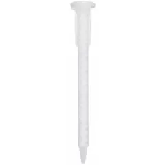 Clear mixing nozzle with stepped taper tip for dispensing two-component adhesives, sealants, and coatings. 6-inch length, 2:1 mixing ratio, supplied in a 10-pack.