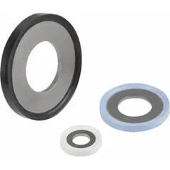 This bonded sealing washer features a 316L stainless steel body with an OD-bonded EPDM seal in black. It has an inside diameter of 10.1 mm and is FDA approved, metal detectable, and X-ray detectable. Suitable for creating leak-proof seals in bolted joints within hygienic and sanitary processing environments.