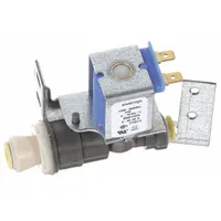Quick connect water inlet valve for ice machines. Controls water flow for automatic fill cycles. Features quick-connect fitting for installation. Used in commercial ice machine applications