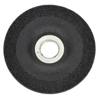 General-purpose grinding wheel for carbon and stainless steel. Type 27 depressed center design for blending, weld removal, and material removal. Aluminum oxide abrasive, 24 grit. Dimensions: 6" diameter, 1/4" thickness, 5/8"-11 arbor hole