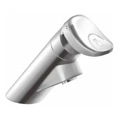 Single-post push-button metering bathroom faucet constructed of brass with a chrome finish. Delivers a preset flow rate of 0.5 gpm for timed water delivery. Includes mounting hardware. Suitable for commercial restrooms requiring touch-free, water-conserving operation.