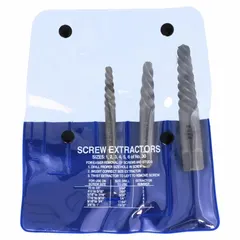This 3-piece spiral-flute extractor set from CLEVELAND is designed for removing broken or seized fasteners. The set includes sizes #4, #5, and #6, with a capacity range of 7/16 in to 1 in. Suitable for use in industrial maintenance, automotive repair, and metalworking applications.