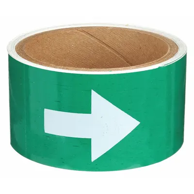 BRADY Pipe Marker: Green, White, 12 in Wd, Vinyl, 12 in Roll Wd - Pipe Marker Directional Flow Arrows