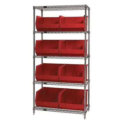 QUANTUM STORAGE SYSTEMS Bin Shelving: 36 in x 18 in x 74 in, 1 Sided, 8 Bins, Open, Red - Wire Stationary Bin Shelving with Open-Front Bins