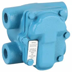 Cast iron float and thermostatic steam trap with 3/4 in FNPT connection, rated for 1,450 lb/hr maximum capacity at 75 psi maximum operating pressure. Designed for horizontal installation, it automatically removes condensate from steam lines while minimizing steam loss.