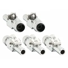 This chrome-plated brass quick-disconnect tube fitting connects 3/8 in OD tubing with compression connections. It is used in pneumatic or hydraulic systems for frequent line changes. Sold in a 5-pack.