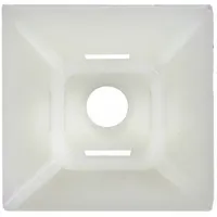 Adhesive mount cable tie base for securing miniature, intermediate, and standard cable ties. Natural color, 0.99 in length, 0.99 in width, 0.22 in height, with 0.06 in slot height. Suitable for use in control panels, equipment racks, and wiring installations. Supplied in a 500-pack