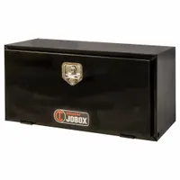 This single drop-down door box from CRESCENT JOBOX features a gloss black finish, a keyed lock, and a rotating T-handle latch. Designed for underbody truck mounting, it provides secure, weather-resistant storage for tools and equipment