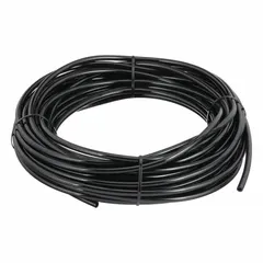 Metric polyurethane tubing with 6.5 mm inner diameter and 10 mm outer diameter, 100 ft length, black color. Shore A 90 to 95 hardness; maximum operating pressure 170 psi at 180°F. Used for pneumatic systems, fluid transfer, and instrumentation lines in industrial automation and material handling.