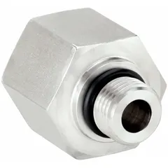 Straight connector for joining threaded pipes in high-pressure fluid systems. Made from 316 stainless steel for corrosion resistance. Rated for 6000 psi. Dimensions: 3/8 in x 1/2 in, 1 3/8 in length.